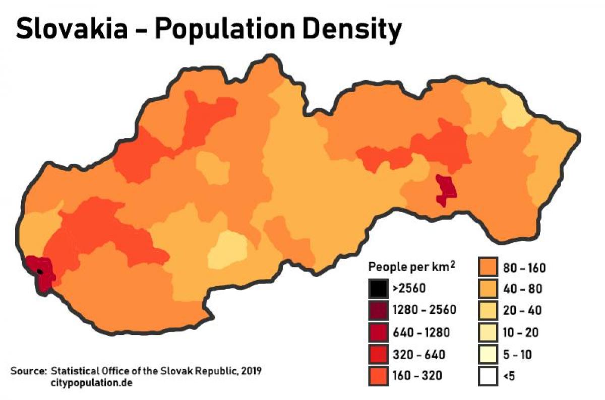 Mapa de densidade da Eslováquia